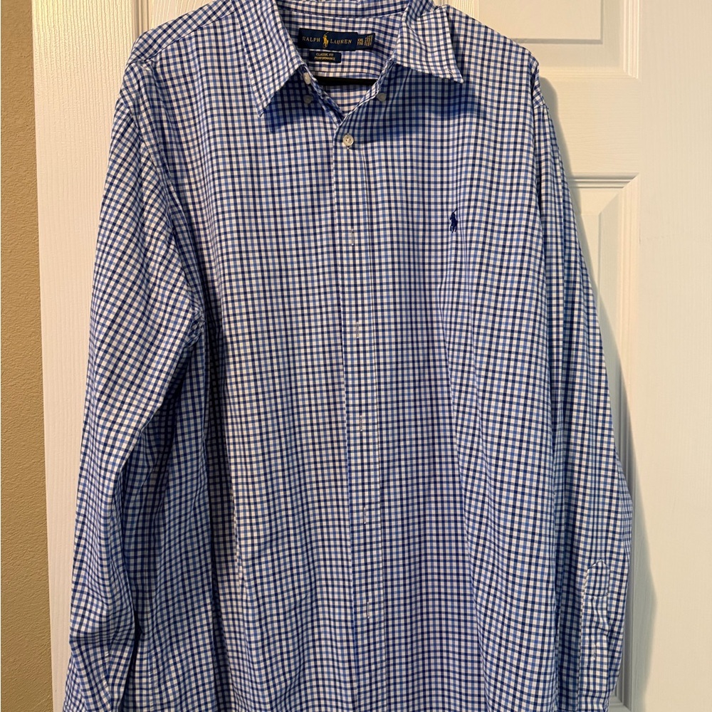 Ralph Lauren Men's Blue and White Plaid Shirt